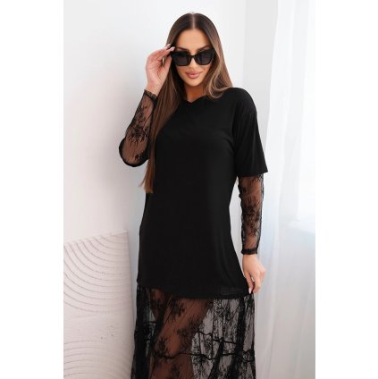 216764 damske saty s tylovym spodkem a rukavy cerna velikost uni barva cerna