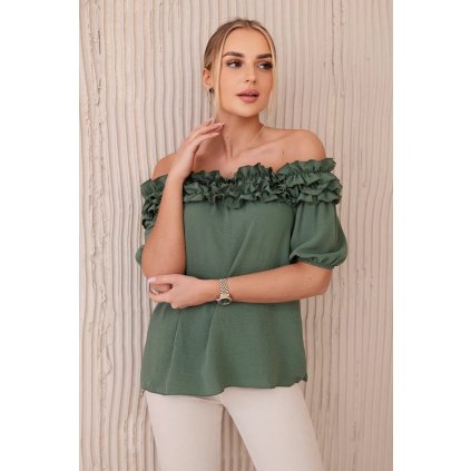 174455 8 spanelska halenka s malym volanem khaki velikost uni barva zelena