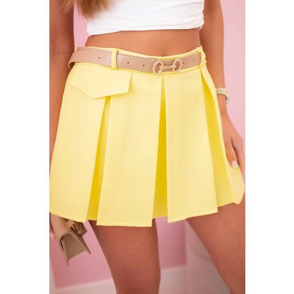 177677 4 damske suknove sortky se sklady a paskem zluty velikost uni barva zluta