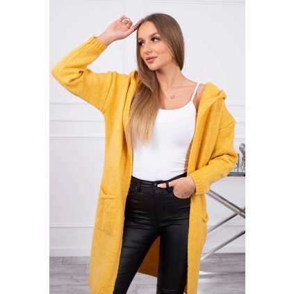 215915 svetr s kapuci a kapsami hladky horcicovy velikost uni barva zluta