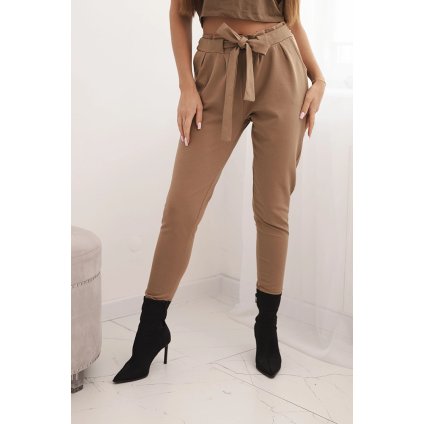 218765 damske kalhoty z bavlny s vazanim v pase a zuzenymi nohavicemi velikost uni barva bezova