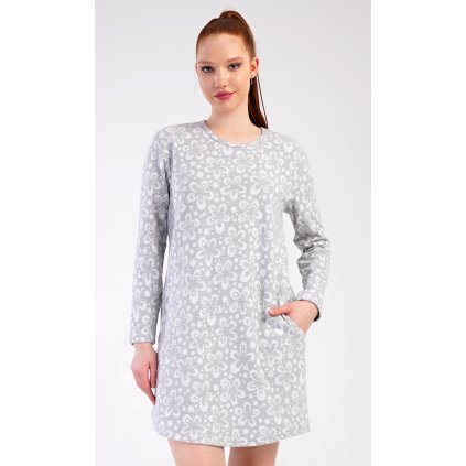 219143 damske domaci saty s dlouhym rukavem flowers barva seda velikost m