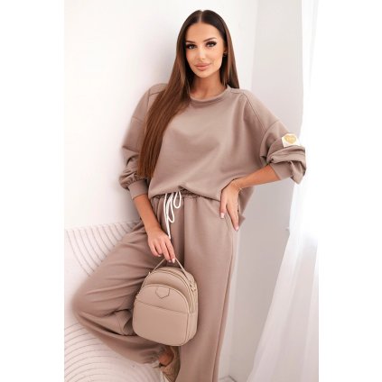 219206 damsky set art25353 s volnou mikinou a kalhotami velikost uni barva bezova