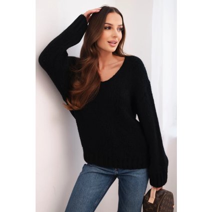 220103 damsky svetr it113 s primesi vlny s vystrihem do v velikost uni barva cerna