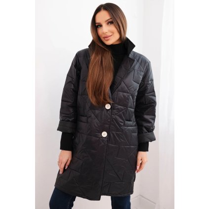 221588 damska bunda plus size prosivana s ozdobnymi knofliky a limcem cerna velikost uni barva cerna