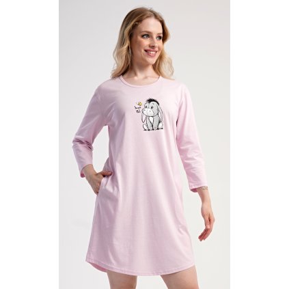 223301 damske domaci saty s trictvrtecnim rukavem oslik barva ruzova svetle velikost s
