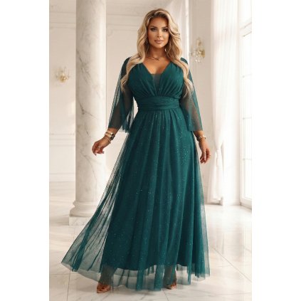 223631 numoco trpytive saty plus size s kulatym vystrihem a prusvitnymi rukavy zelene 654 1 velikost uni barva zelena