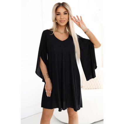 224870 numoco livia elegantni trapezove saty s motylimi rukavy cerne se trpytkami 597 1 velikost s m barva cerna