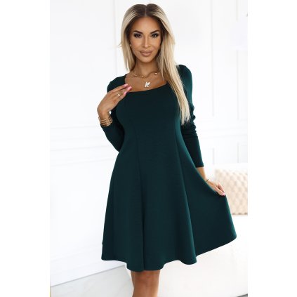 226569 numoco ivana pohodlne trapezove saty s vystrihem a dlouhym rukavem zelene 574 1 velikost s barva zelena