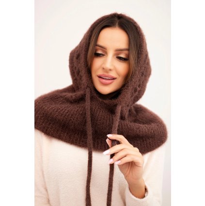 228636 damska cepice s kapuci vazanim a copankovym vzorem velikost uni barva hneda