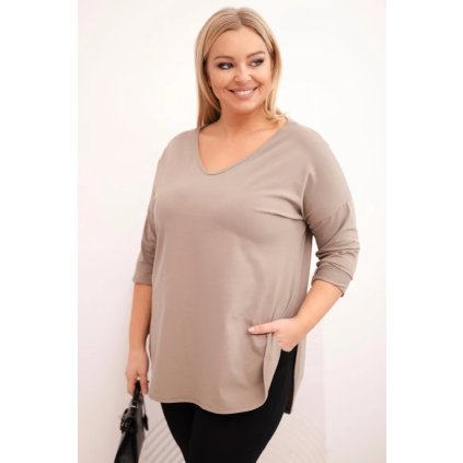 228642 damska bavlnena bluza plus size s vystrihem do v a ohrnovacimi rukavy ingrit velikost uni barva bezova