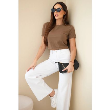 228657 damske dziny s sirokymi nohavicemi a vysokym pasem bile velikost s