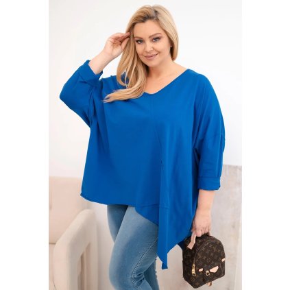 228690 9 damska bavlnena bluza plus size s asymetrickym lemem a vystrihem do v velikost uni barva modra tmave
