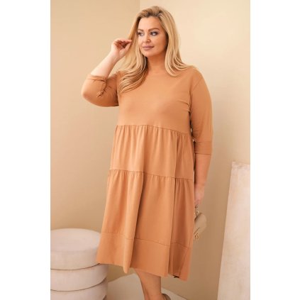229809 damska bavlnena sukynka plus size s volanky a ohrnutym rukavem camelova velikost uni barva bezova