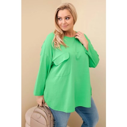 229830 damska bluza plus size s kapsou a ohrnovacimi rukavy z bavlny svetle zelena velikost uni barva zelena svetle