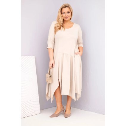 229845 damska bavlnena sukni plus size s asymetrickym lemem bezova velikost uni barva bezova