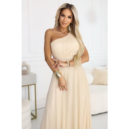 229950 numoco dlouhe trpytive vecerni saty na jedno rameno sampansko bezove 656 2 velikost uni barva bezova