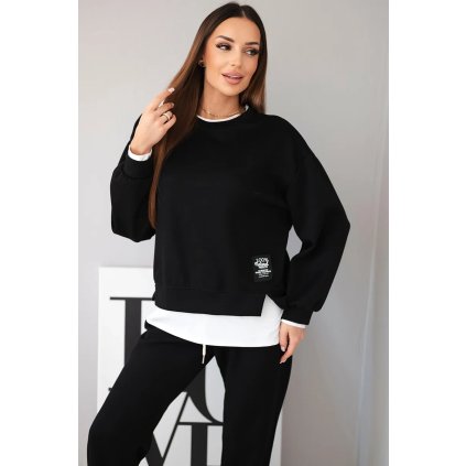 229812 damsky komplet s maslovou barvou volnou mikinou a teplaky cerny velikost uni barva cerna