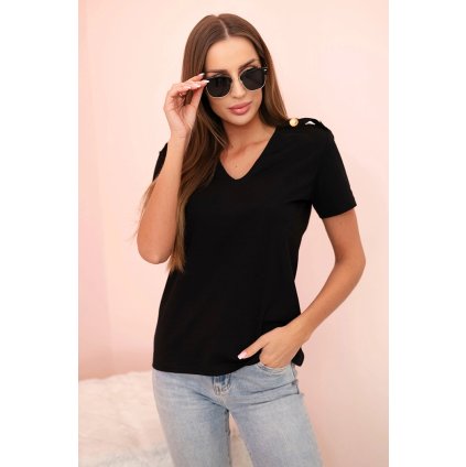 229824 damska bavlnena bluza s vystrihem do v a kratkym rukavem cerna velikost uni barva cerna