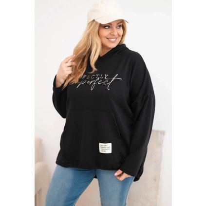 229884 damska mikina plus size s kapuci a potiskem cerna velikost uni barva cerna