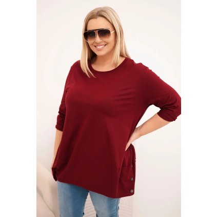 230919 damska bluza plus size z bavlny s ozdobnymi knofliky velikost uni barva bordo