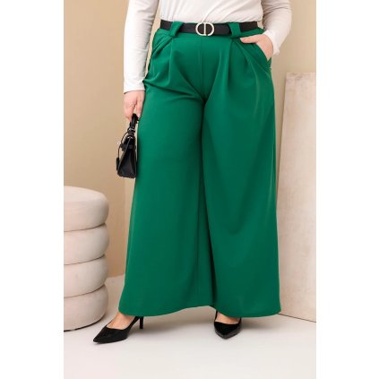 230967 damske kalhoty plus size s sirokymi nohavicemi a paskem velikost uni barva zelena
