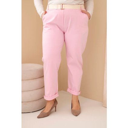 230970 damske bavlnene kalhoty plus size s paskem velikost xl barva ruzova svetle
