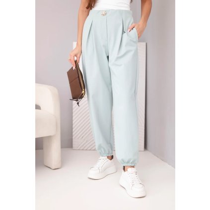 231072 damske bavlnene kalhoty s vysokym pasem a ozdobnym knoflikem velikost uni barva zelena