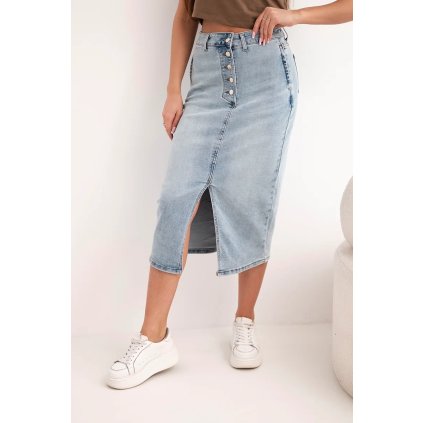 231105 damska midi dzinova sukne s rozparkem vpredu velikost 35