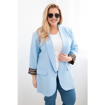 231804 damska sako plus size s podsivkou v leopardim vzoru modra velikost uni barva modra