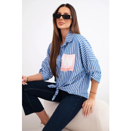 231846 damska bavlnena kosile s pruhy a jeansovym vazanim modra velikost uni barva modra tmave