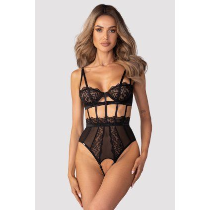 Body Obsessive Hersis crotchless teddy (Velikost L/XL, Barva Černá)