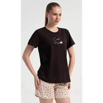 Dámské pyžamo šortky Káva (Barva Hnědá, Velikost M)