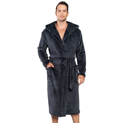 Pánsky župan Italian Fashion Mimas tmavo šedý s kapucňou