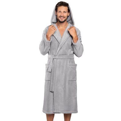 Pánsky župan Italian Fashion Mimas šedý s kapucňou