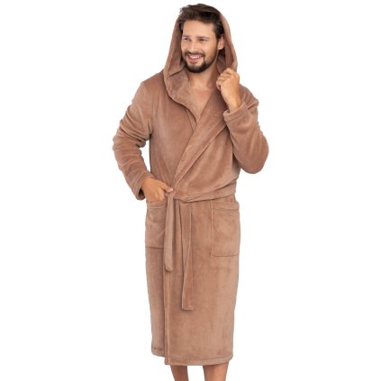 Pánsky župan Italian Fashion Mimas hnedý s kapucňou