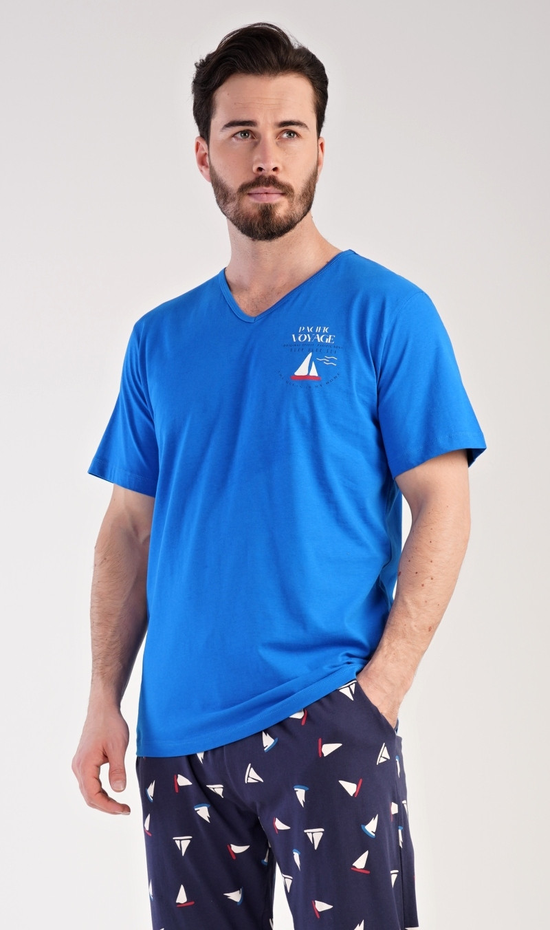 Pánske pyžamo dlhé Loďka Farba: Modrá, Veľkosť: M