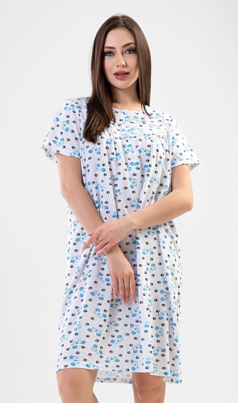 Dámska nočná košeľa s krátkym rukávom Monika Farba: Modrá, Veľkosť: M
