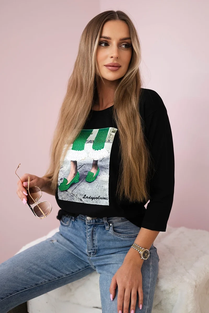 Blúzka Charlotte 3D grafická so zirkónmi Farba: Červená, Veľkosť: UNI