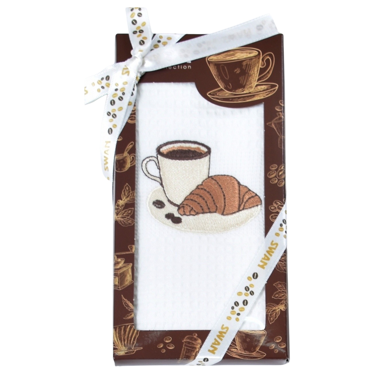 Darčekové balenie utierky SWAN Káva a croissant 1 ks Varianta: SWAN Darčekové balenie uterákov na kávu a croissant 50x70 cm 1 ks