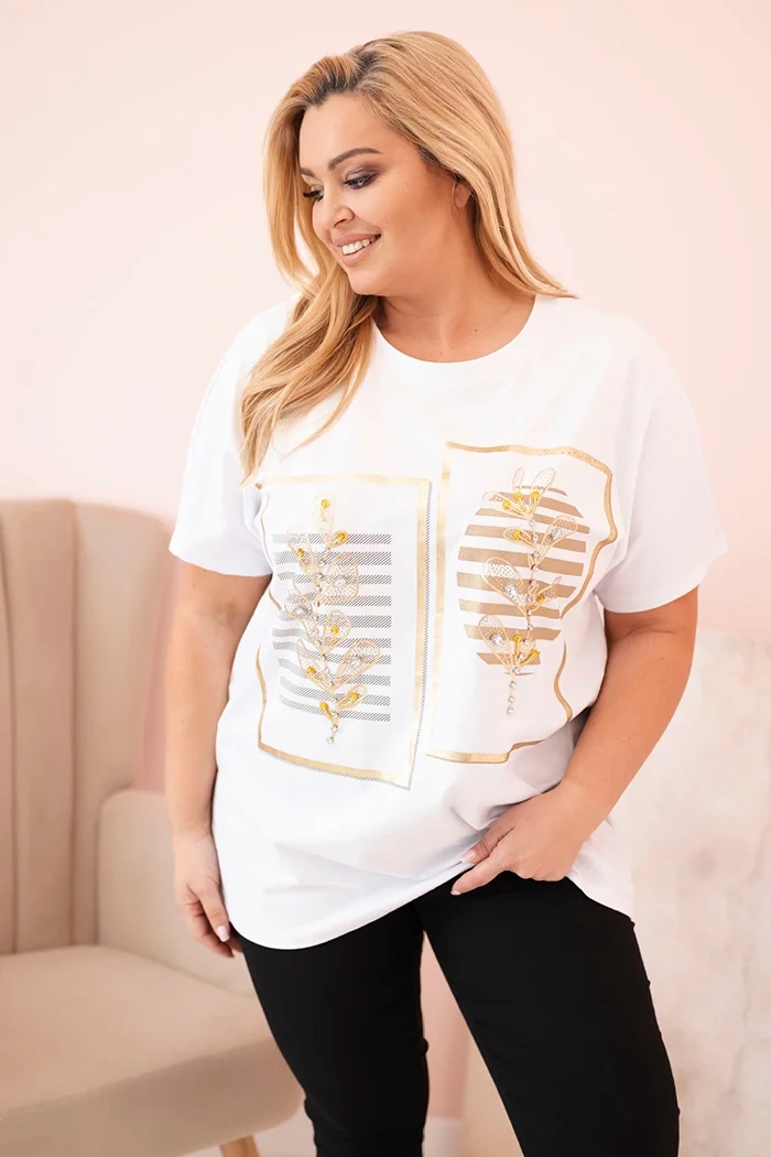 Blúzka Plus Size 1301 s kamienkami Farba: Strieborná, Veľkosť: UNI