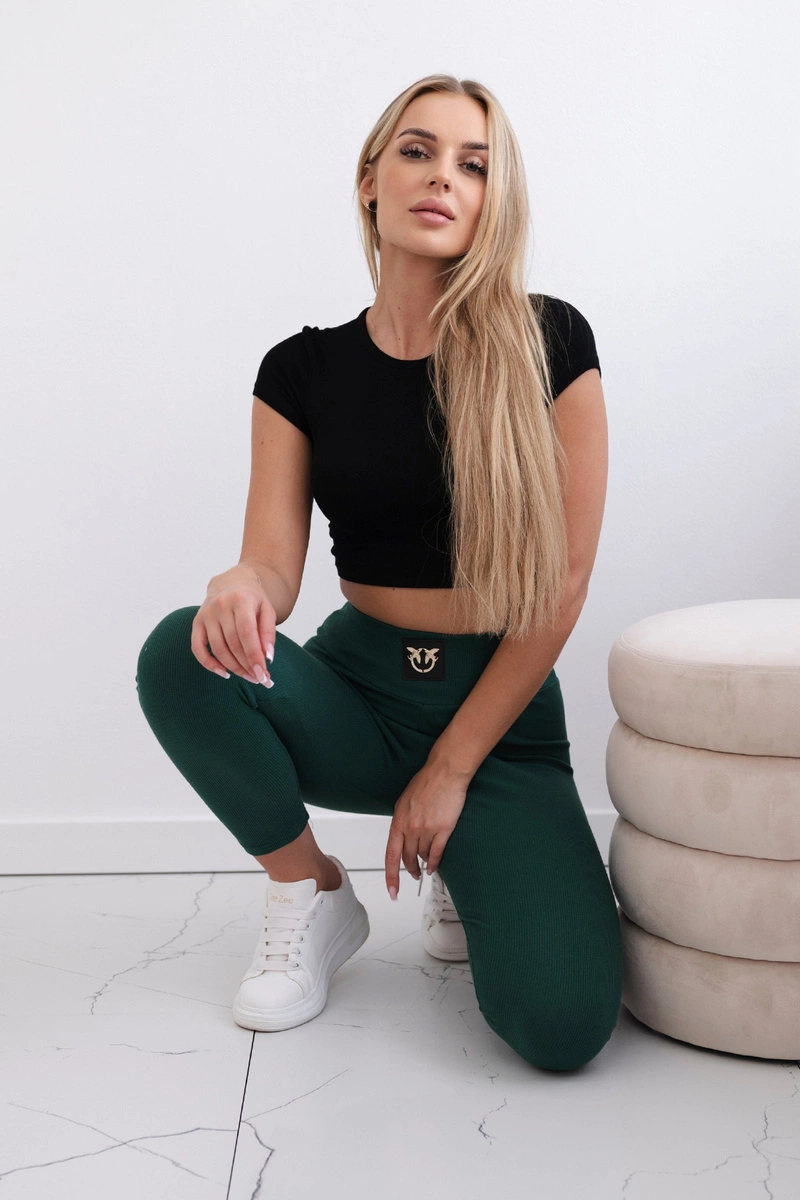 Pruhované legíny Ginger s vysokým pásom Farba: Zelená - tmavo, Veľkosť: UNI