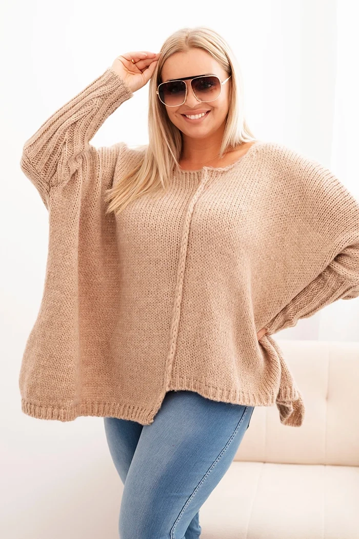 Dámsky sveter Plus Size z akrylu voľného strihu s 3/4 rukávom Jim Farba: Čierna, Veľkosť: UNI