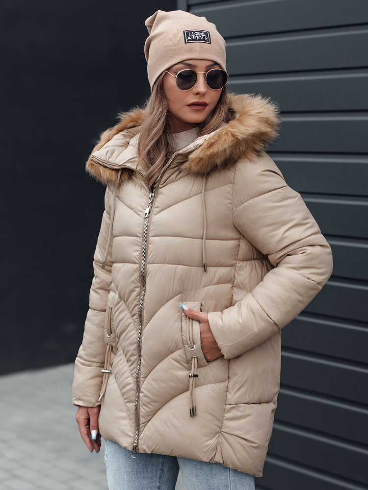 Dámska zimná bunda s kapucňou a kožúškom MELOMA Dstreet TY4712 Farba: Zelená, Veľkosť: S