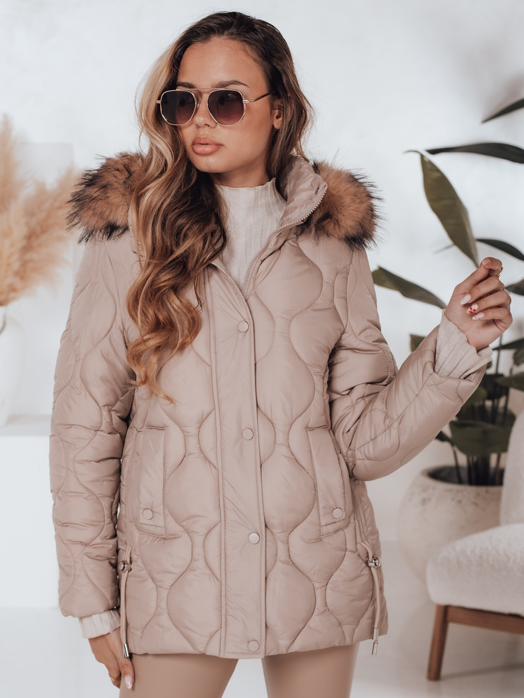 Dámska zimná bunda s kapucňou a kožúškom LUMORE Dstreet TY4723 Farba: Zelená, Veľkosť: L