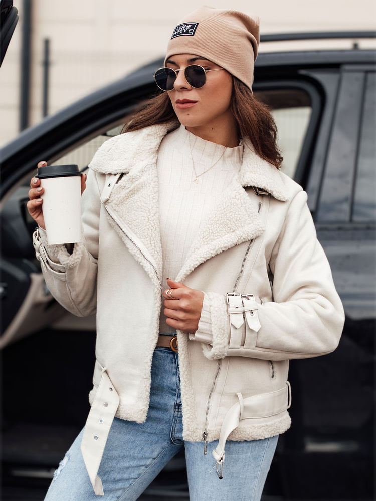 Dámska bunda s kožúškom LEVERINO Dstreet TY4732 Farba: Biela, Veľkosť: L