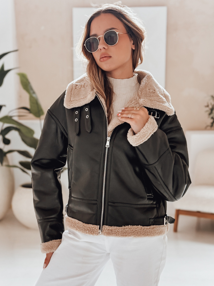 Dámska bunda s kožúškom SHEREB Dstreet TY4756 Farba: Čierna, Veľkosť: L