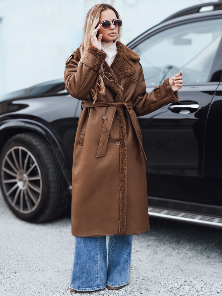 Dámska dlhá bunda s kožúškom Dstreet TY0000 Farba: Béžová, Veľkosť: L