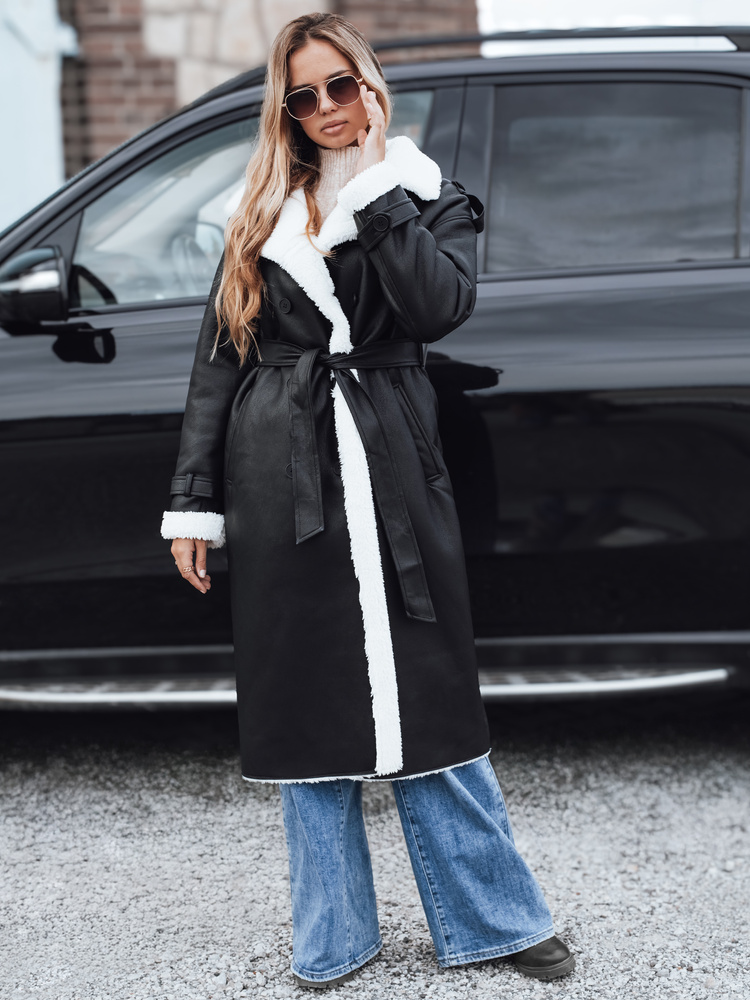 Dámska dlhá bunda s kožúškom Dstreet TY0000 Farba: Čierna, Veľkosť: L