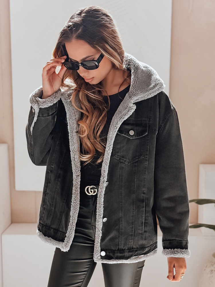 Dámska džínsová zimná bunda s kožúškom Dstreet TY5172 Farba: Šedá - tmavo, Veľkosť: M